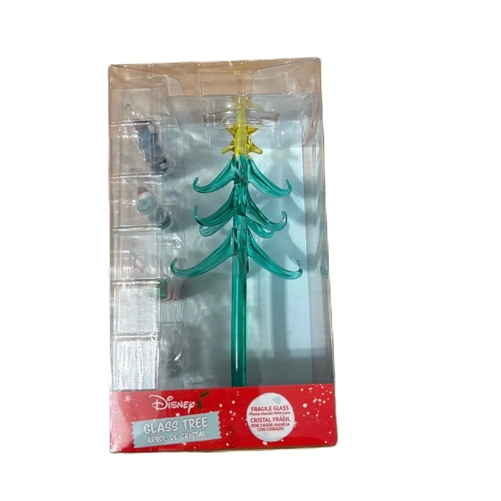 Disney Stitch Glass Tabletop Tree NEW Blue Christmas Decoration W/ Ornaments